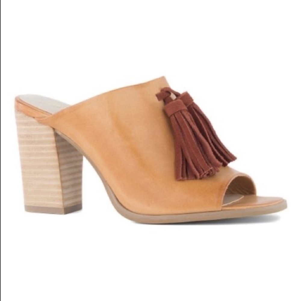 Seychelles under the moon tasseled leather heeled mule
